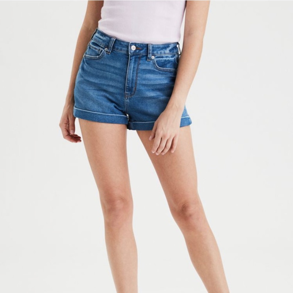 NWT AE Denim Stretch Mom Shorts Tinted Indigo Sz 2